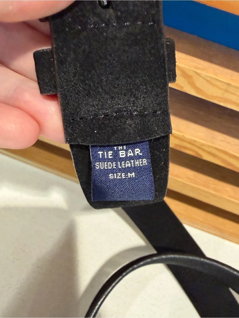 The Tie Bar Black Suede Belt with Gunmetal Buckle